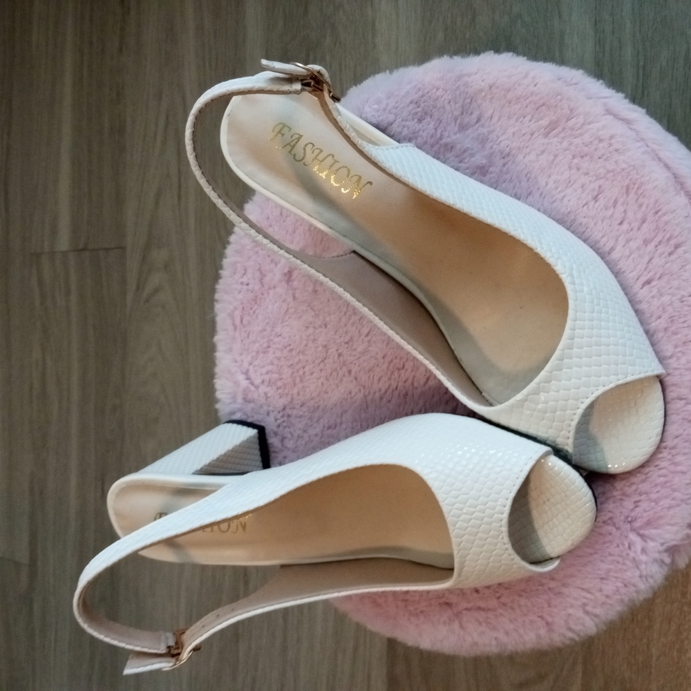 White Peep-Toe Slingback Heels